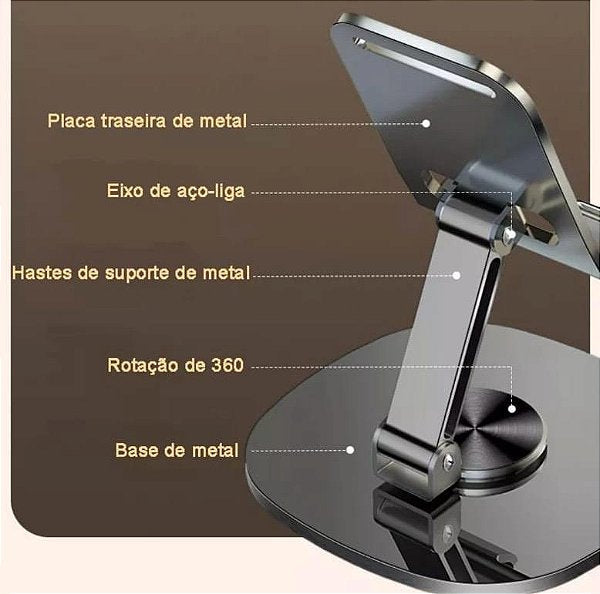 Apoio de Braço Delta Pro c/ Suporte de Celular Integrado Metal Ajustável 360°